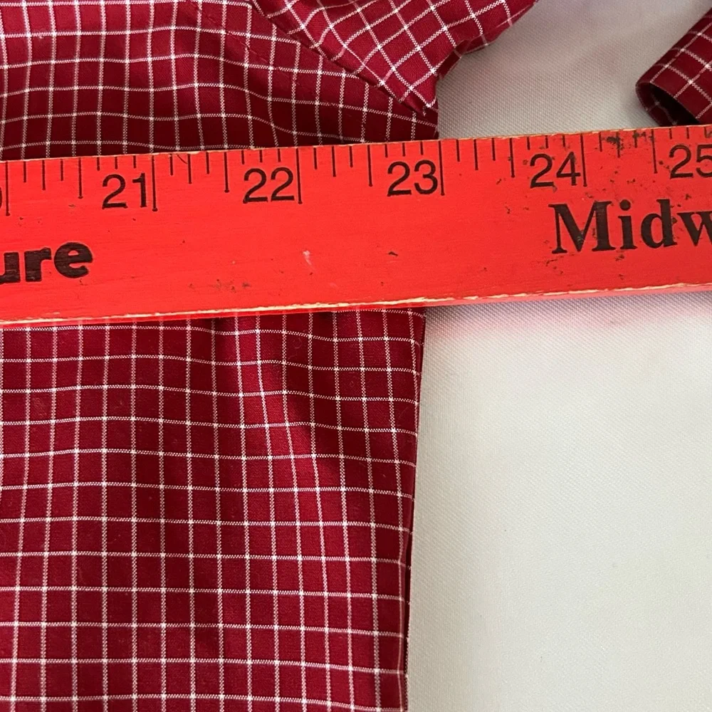 LL Bean Shirt Mens Medium Dark Red Gingham Lakeside Performance Slightly Fitted - Picture 6 of 8